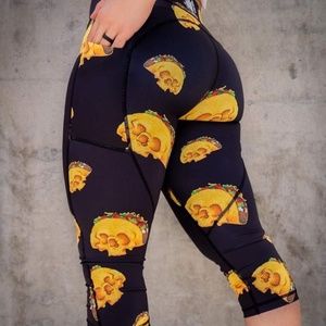 Taco Skull Print Leggings with Phone Pocket